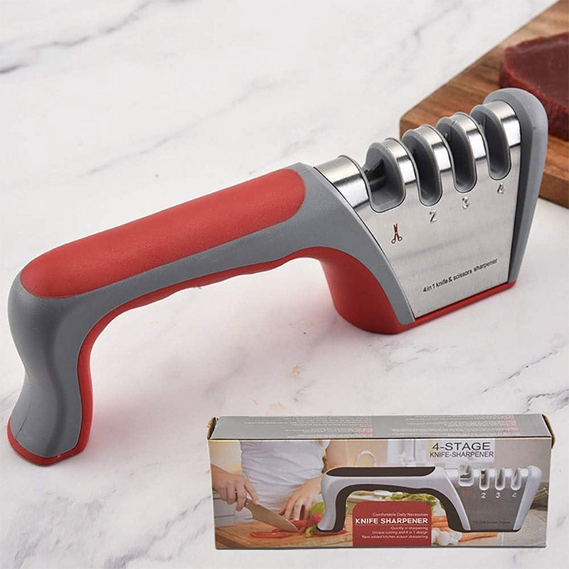 Four-Stage Knife Sharpener, Multifunction Kitchen Blade Tool, 23.5 cm, Black - SuperSaverAU - view 3
