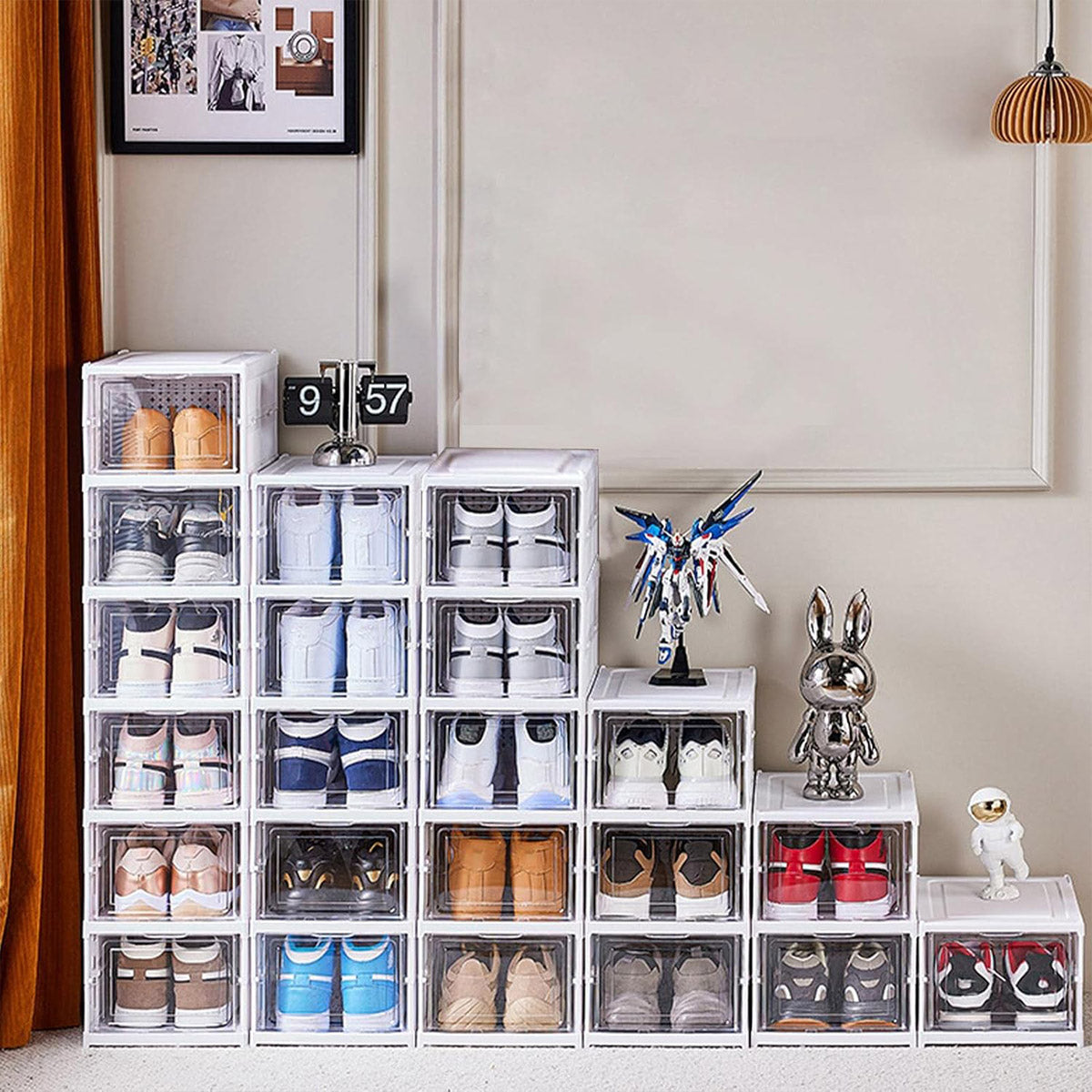 Foldable Shoe Storage Rack - 3 or 6 Layers, Transparent Drawers