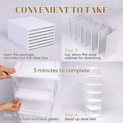 Foldable Shoe Storage Rack - 3 or 6 Layers, Transparent Drawers