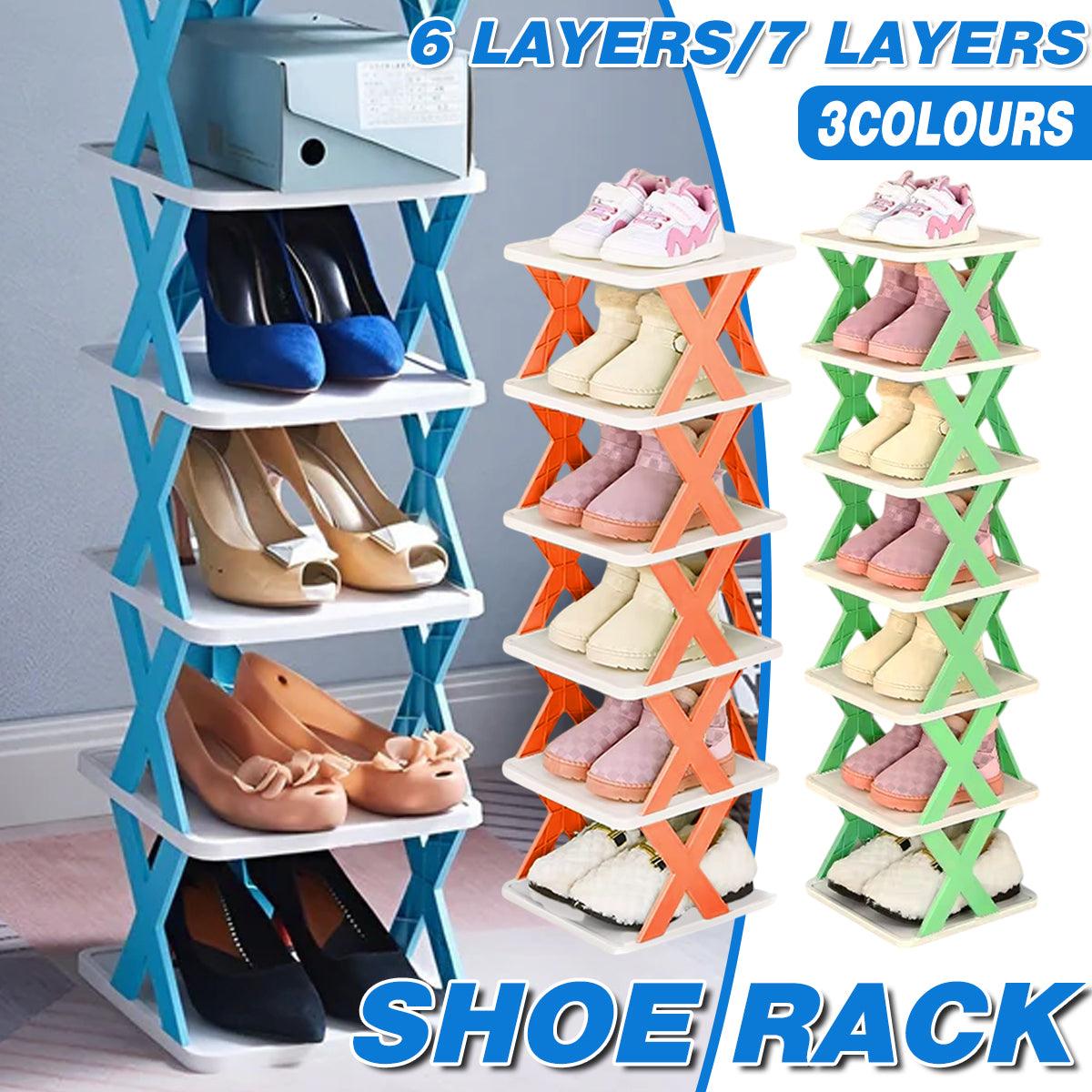 6/7-Tier Folding Shoe Rack - Space Saving Organizer - Blue-6 Layer