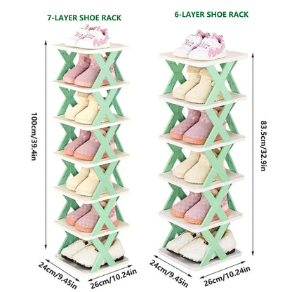 6/7-Tier Folding Shoe Rack - Space Saving Organizer - Blue-6 Layer
