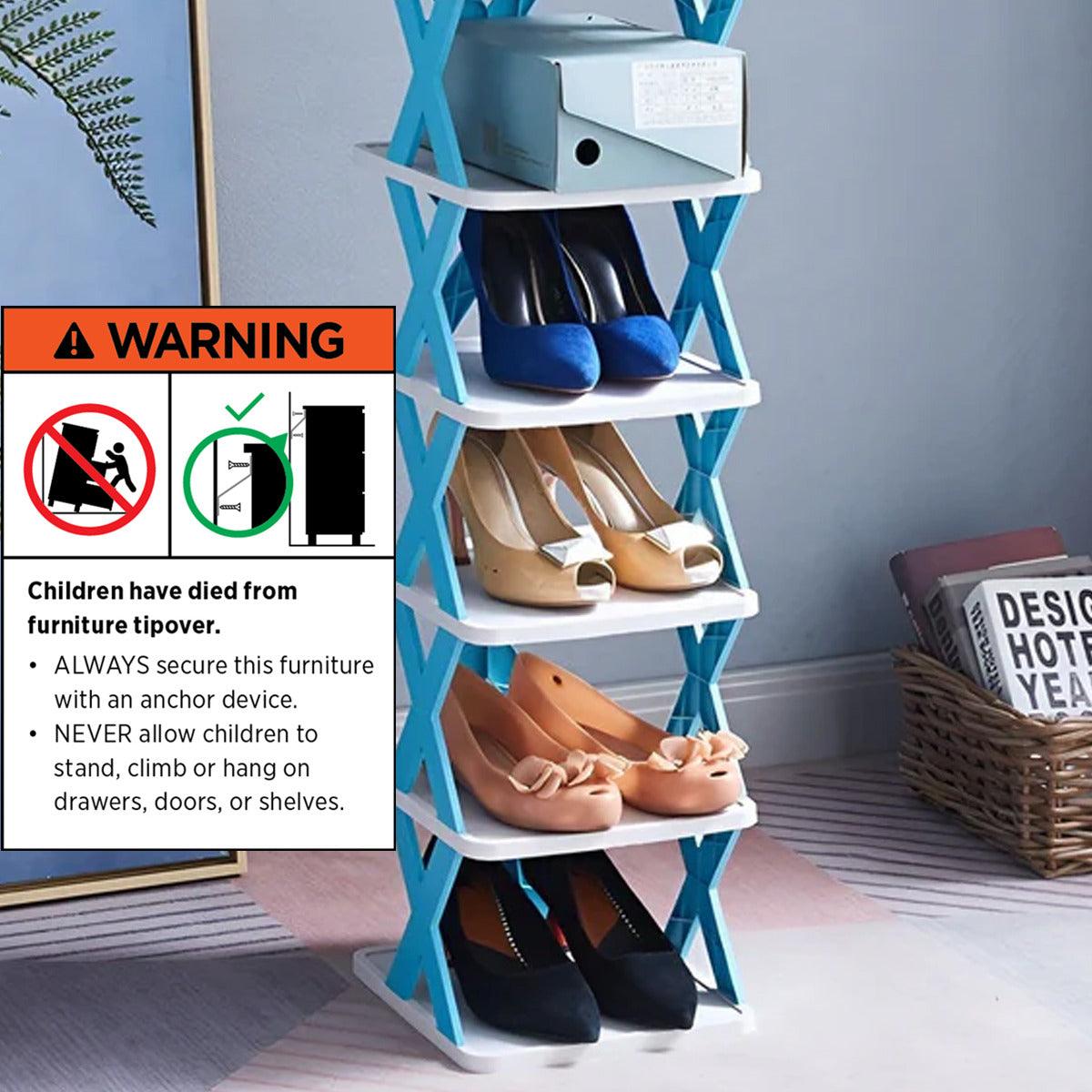 Premium Blue 6 Tier Space Saving Shoe Rack Folding Storage Shelf Organiser