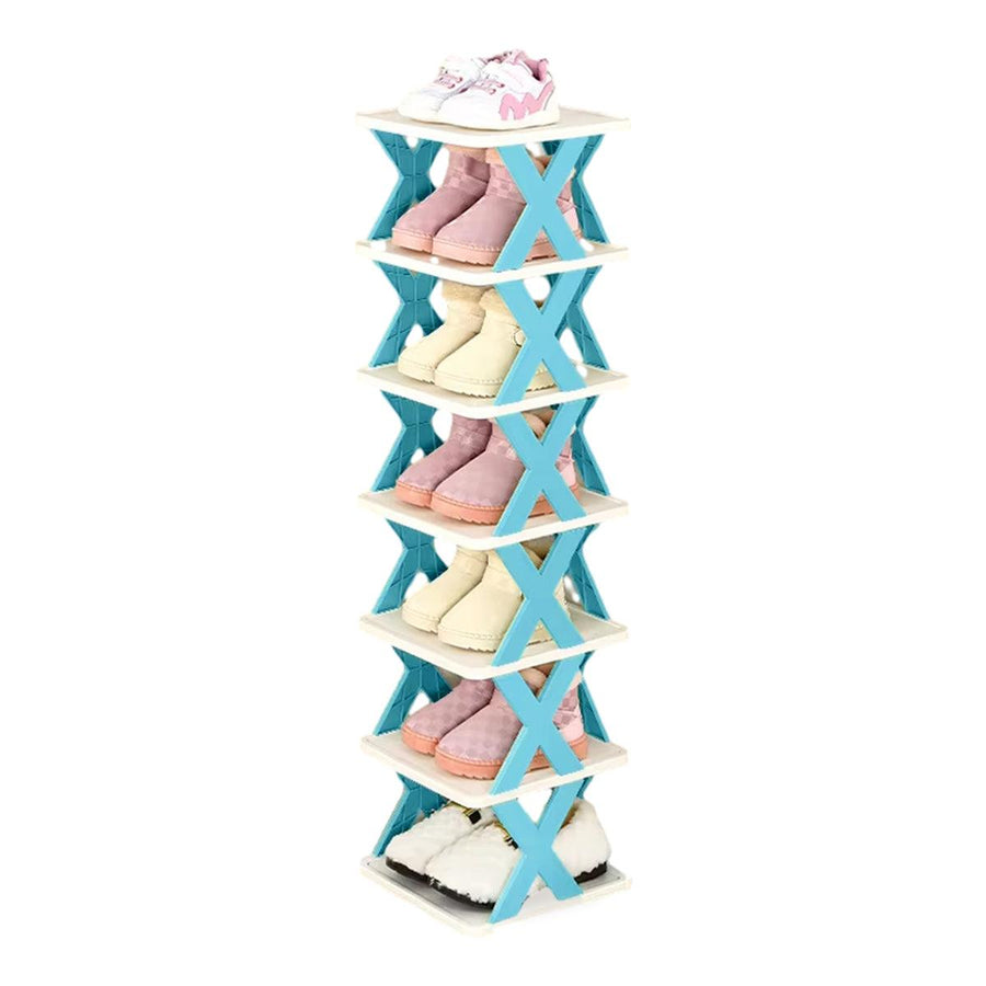 Premium Blue 6 Tier Space Saving Shoe Rack Folding Storage Shelf Organiser