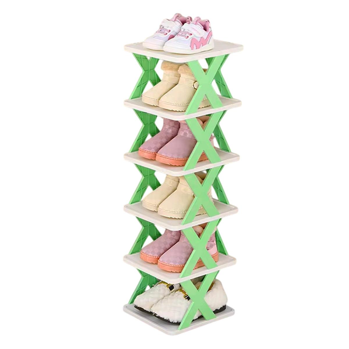 6/7-Tier Folding Shoe Rack - Space Saving Organizer - Blue