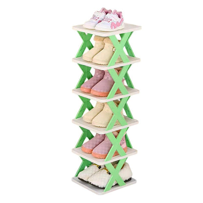 6/7-Tier Folding Shoe Rack - Space Saving Organizer - Blue