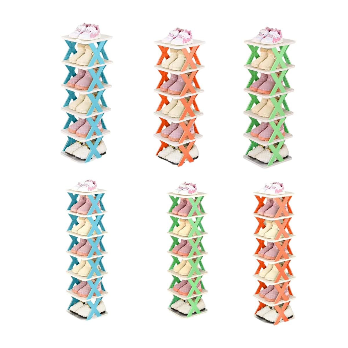 6/7-Tier Folding Shoe Rack - Space Saving Organizer - Orange-7 Layer