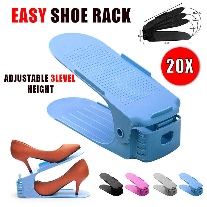 Premium Adjustable Shoe Rack Organisers with Non-Slip Surface - Blue, 20 Pack