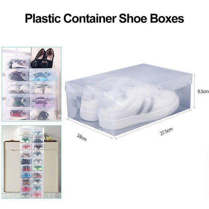 20 Clear Plastic Shoe Storage Boxes - Stackable & Foldable Organizer
