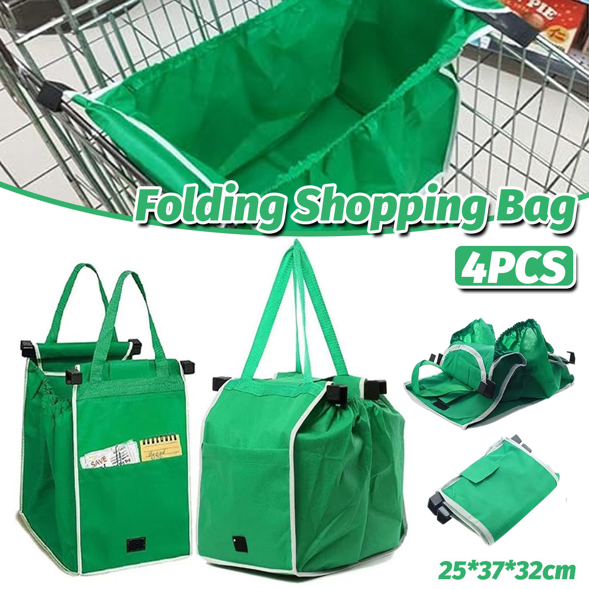 Premium Reusable Foldable Shopping Trolley Bags – Green 4 Pack