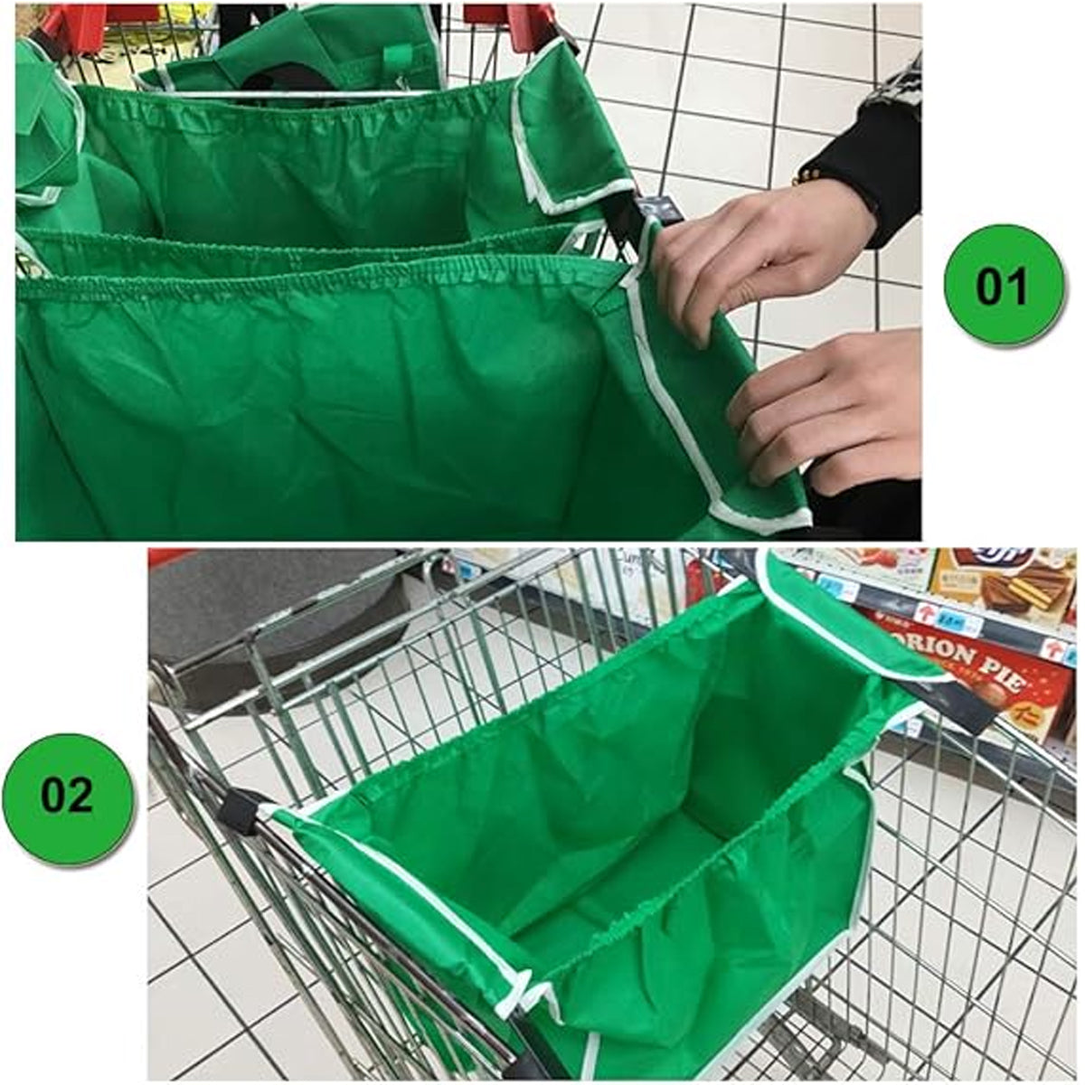 Premium Reusable Foldable Shopping Trolley Bags – Green 4 Pack