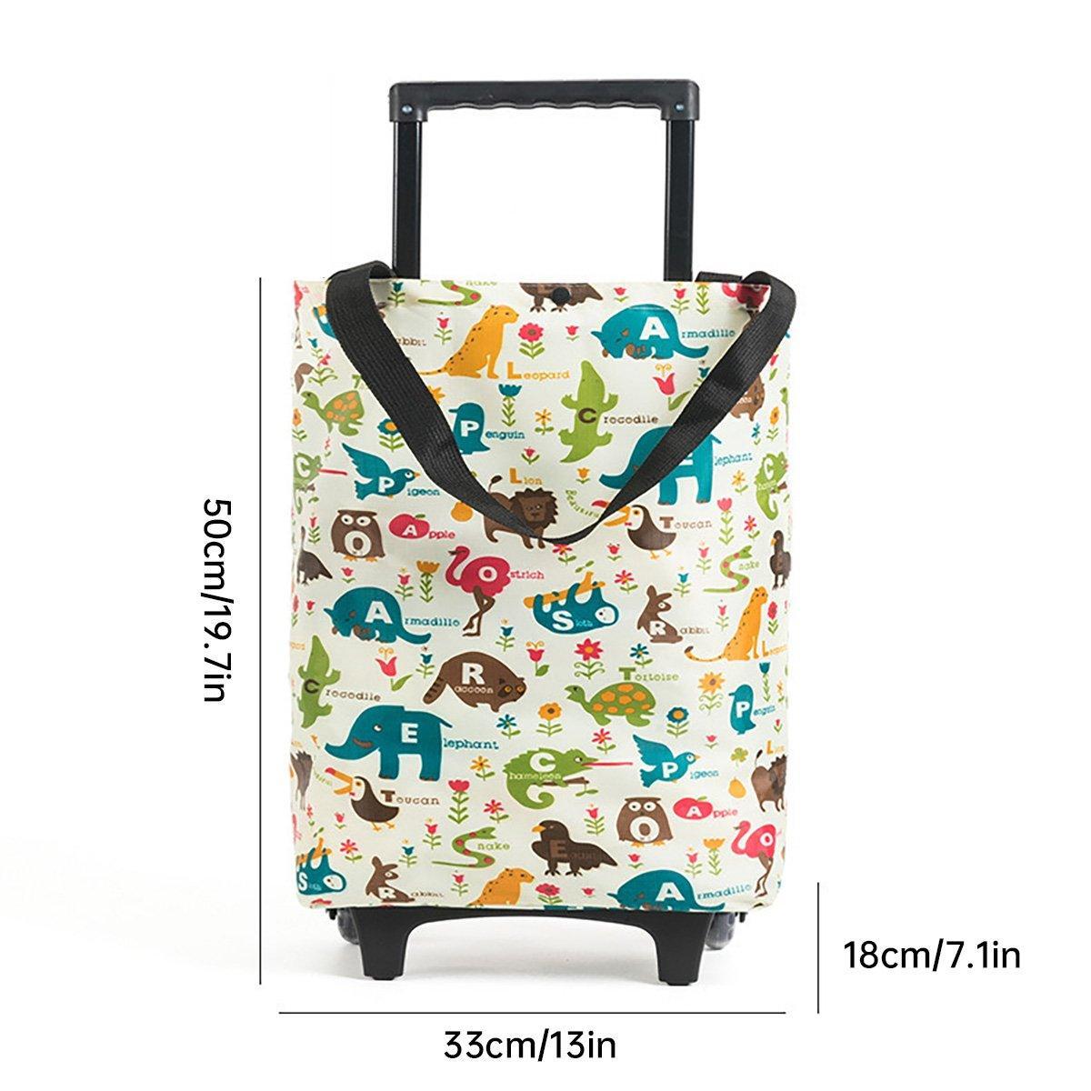 Lightweight Folding Shopping Cart Trolley with Wheels Retractable Tote Bag - White-Small