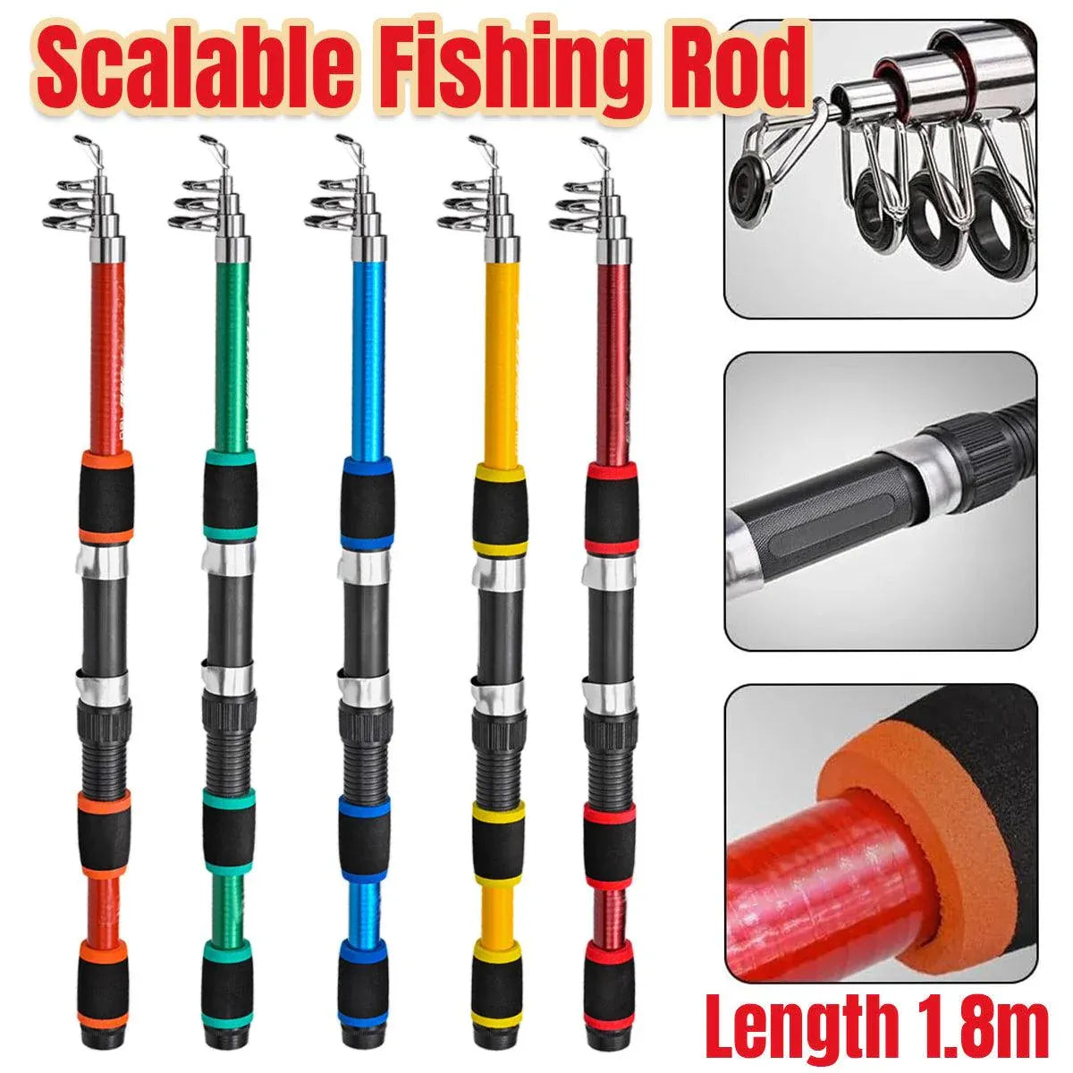 Premium Telescopic Fishing Rod - Red, 1.8m