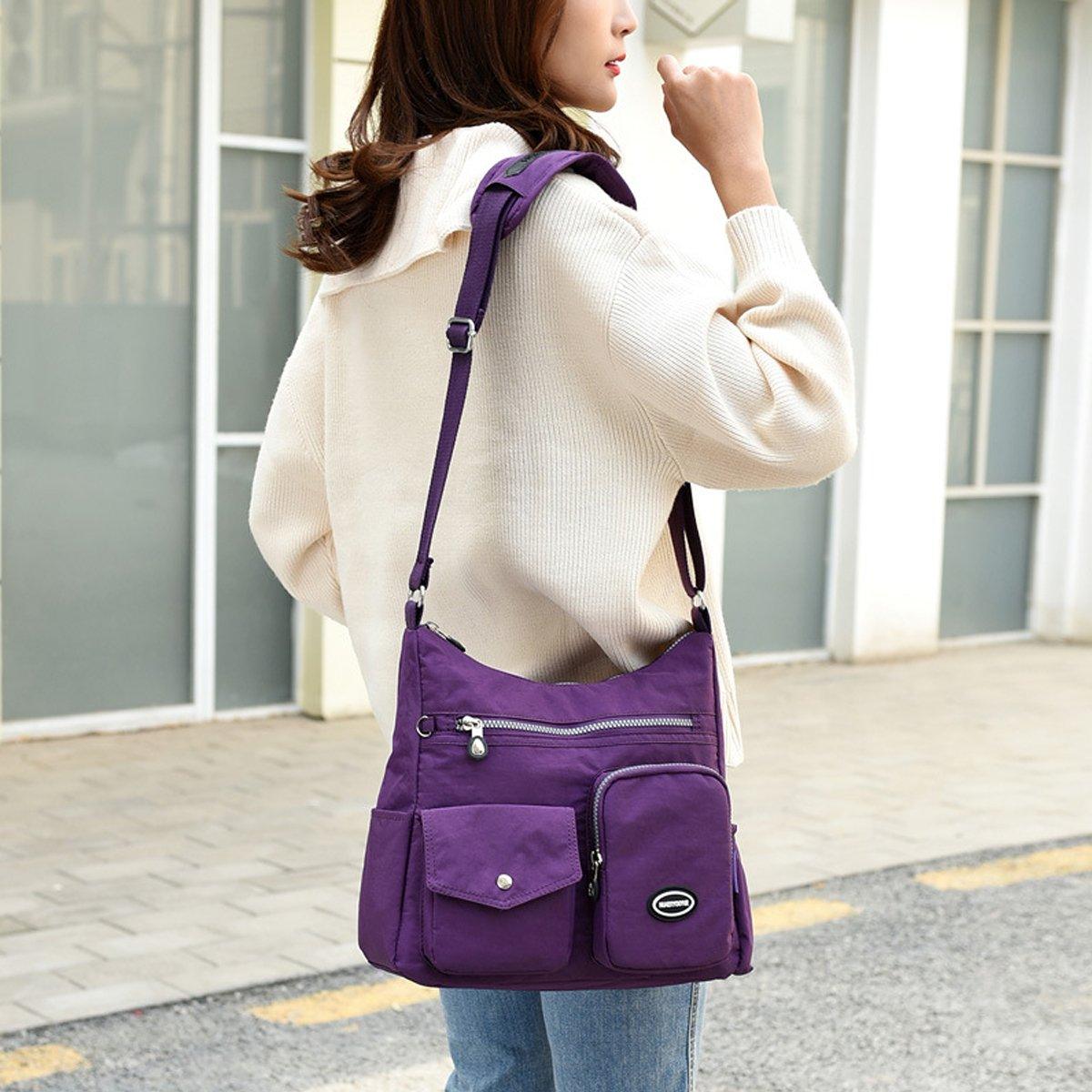 Waterproof Purple Nylon Crossbody Shoulder Bag for Casual Use