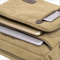 Retro Canvas Messenger Shoulder Bag for Men Travel Crossbody Satchel with Zippers - Khaki - SuperSaverAU - view 4