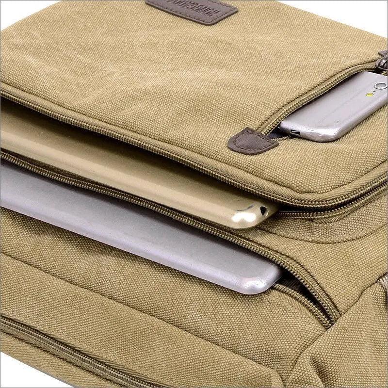 Retro Canvas Messenger Shoulder Bag for Men Travel Crossbody Satchel with Zippers - Khaki - SuperSaverAU - view 4