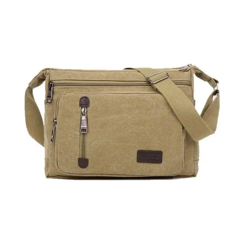 Retro Canvas Messenger Shoulder Bag for Men Travel Crossbody Satchel with Zippers - Khaki - SuperSaverAU - view 6