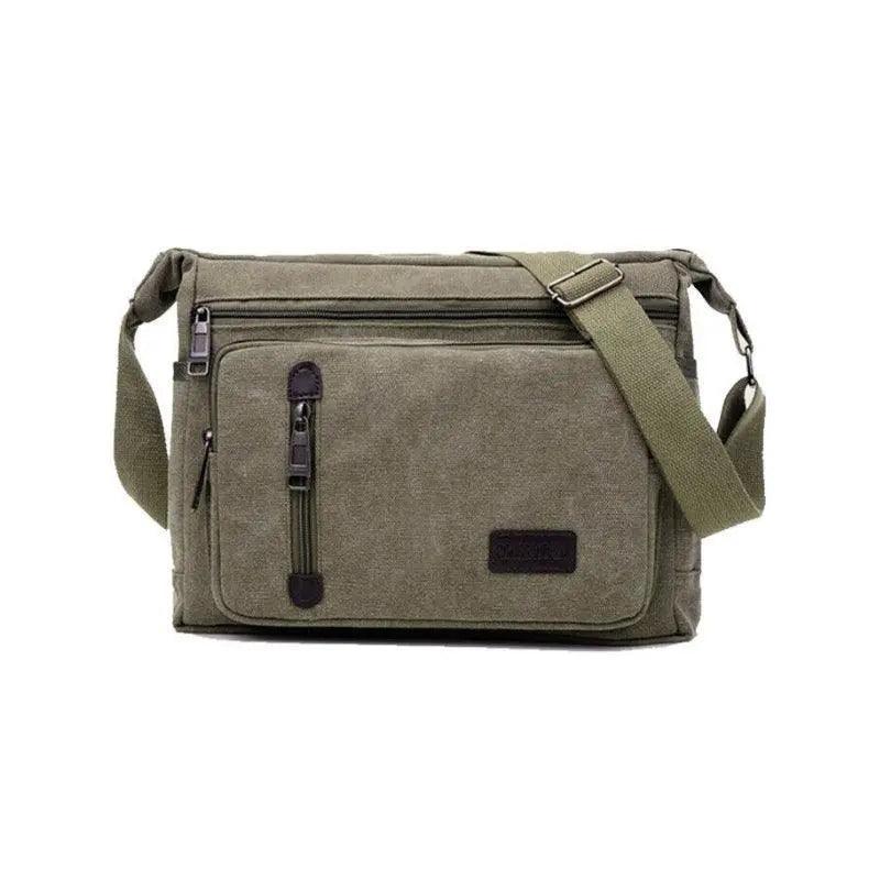 Retro Canvas Messenger Shoulder Bag for Men Travel Crossbody Satchel with Zippers - Khaki - SuperSaverAU - view 7