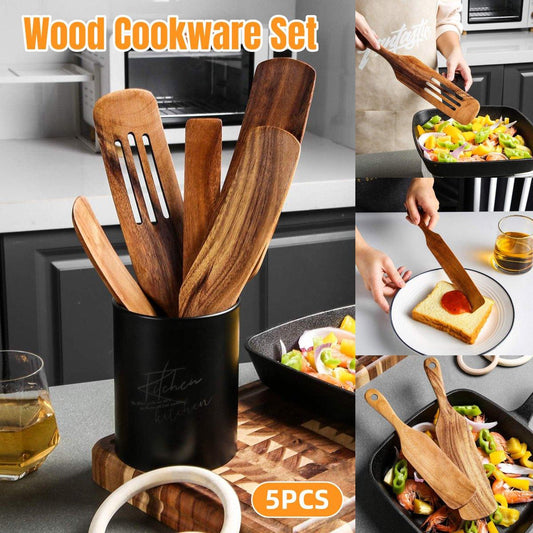 5pcs Wooden Spatula Set Kitchen Cooking Utensils Wooden Spatula for Cooking