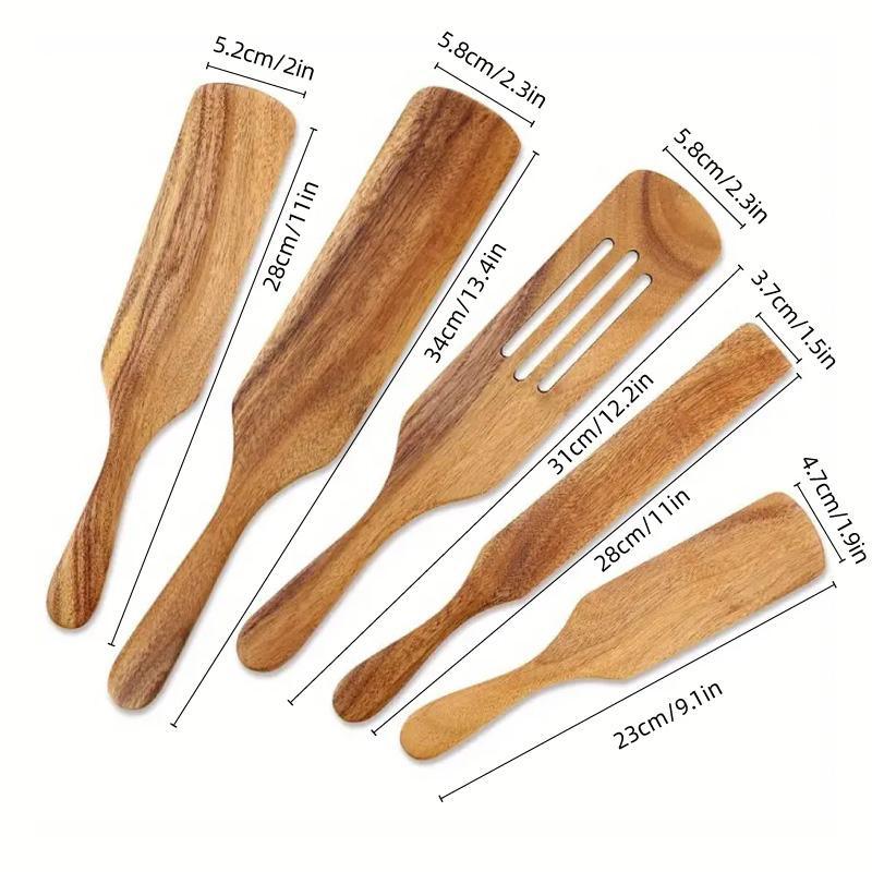 5-Piece Teak Wooden Spatula Set - Non-Stick, Ergonomic, Elegant Kitchen Utensils - SuperSaverAU - view 2