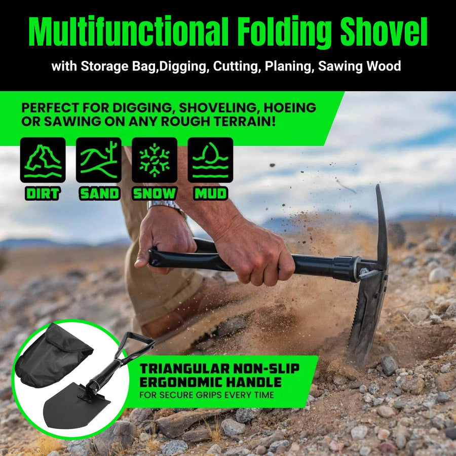 Premium 4-in-1 Folding Survival Shovel Camping Tool - Black