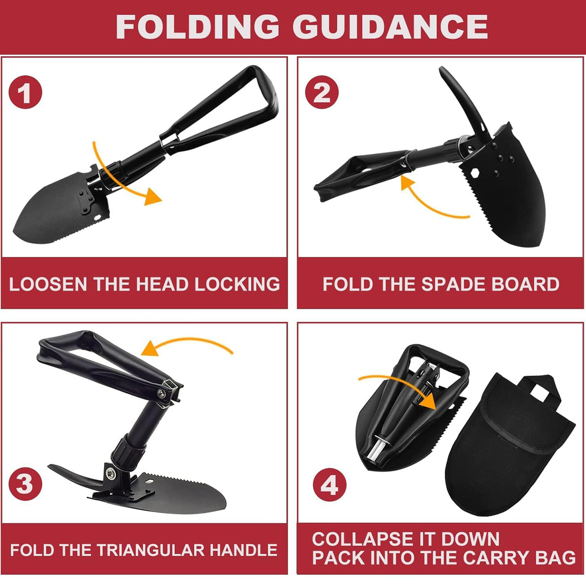Premium 4-in-1 Folding Survival Shovel Camping Tool - Black
