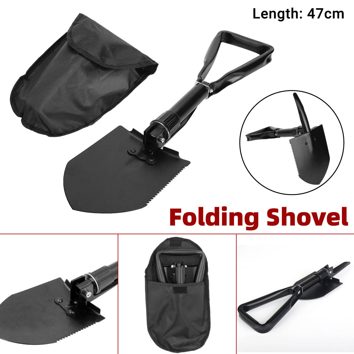 Premium 4-in-1 Folding Survival Shovel Camping Tool - Black