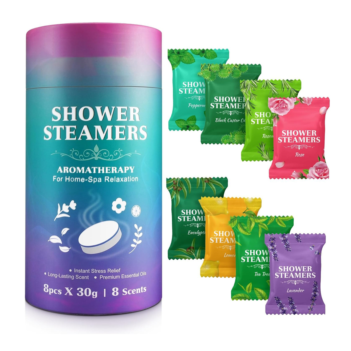 Premium Aromatherapy Bath Oil Shower Steamers - 8 Scents for Relaxation