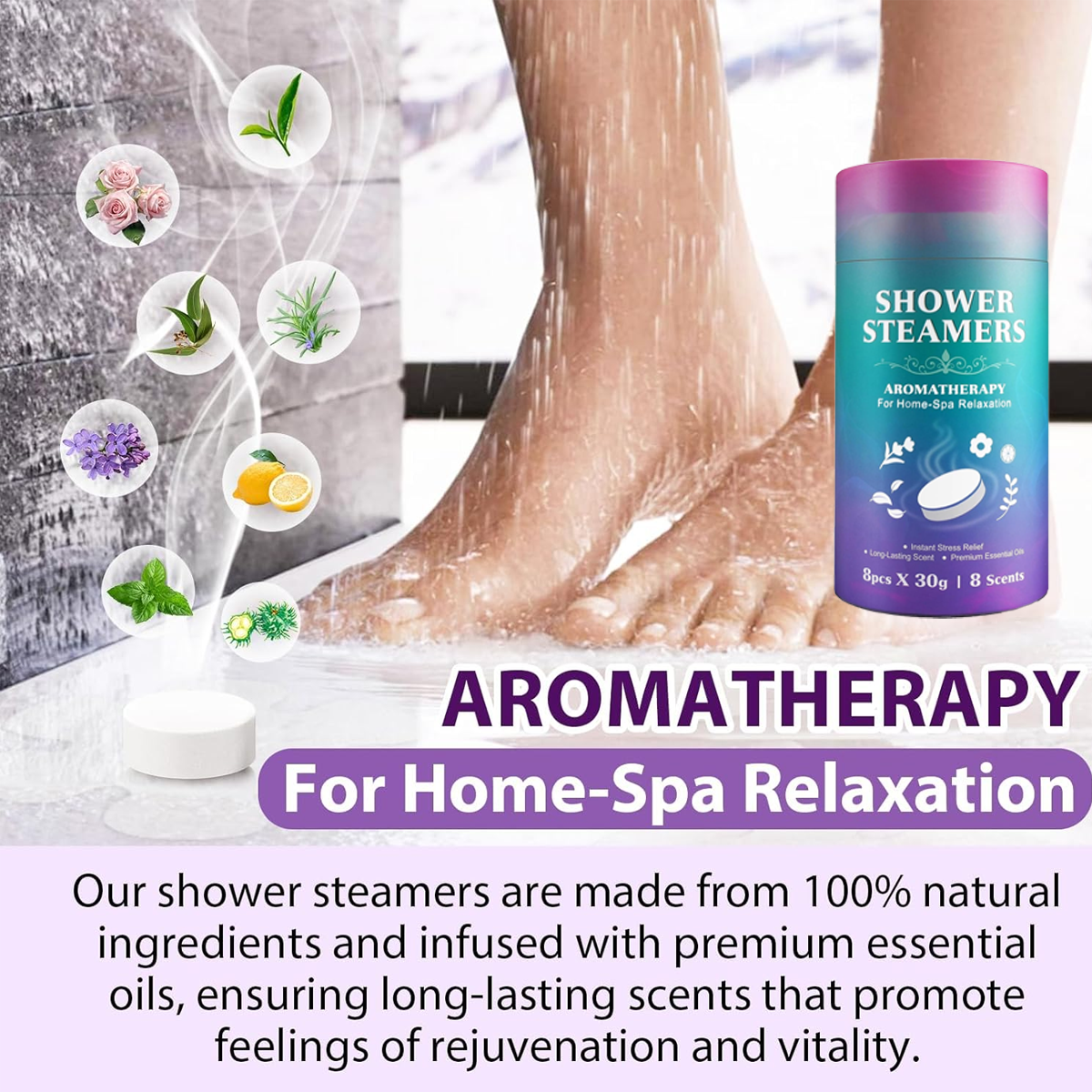 Premium Aromatherapy Bath Oil Shower Steamers - 8 Scents for Relaxation
