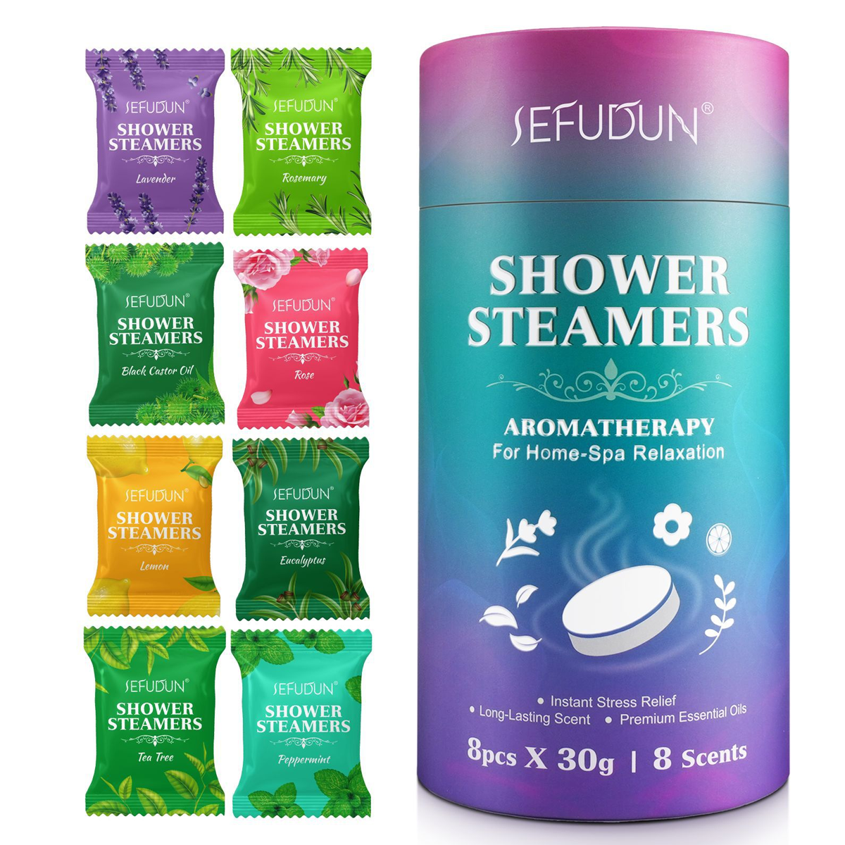 Premium Aromatherapy Bath Oil Shower Steamers - 8 Scents for Relaxation