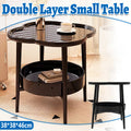 Premium Black Round 2 Tier Coffee Side Table Modern Minimalist 38cm