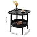 Premium Black Round 2 Tier Coffee Side Table Modern Minimalist 38cm