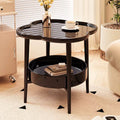 Premium Black Round 2 Tier Coffee Side Table Modern Minimalist 38cm