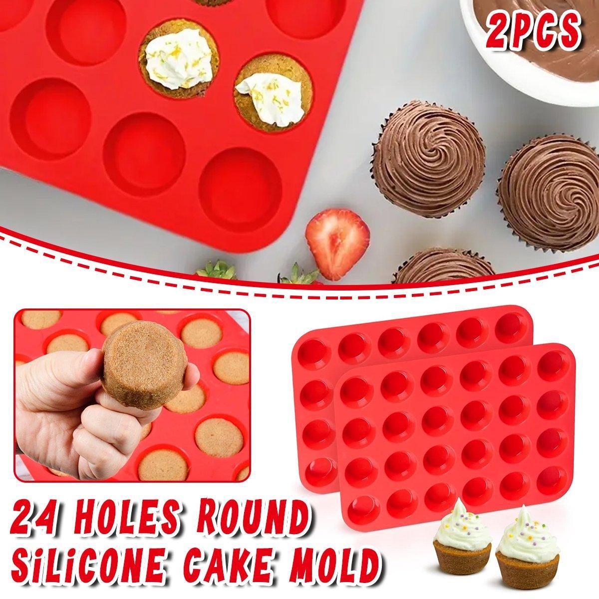 Premium 24-Hole Silicone Muffin Cake Moulds – Red 2 Pack