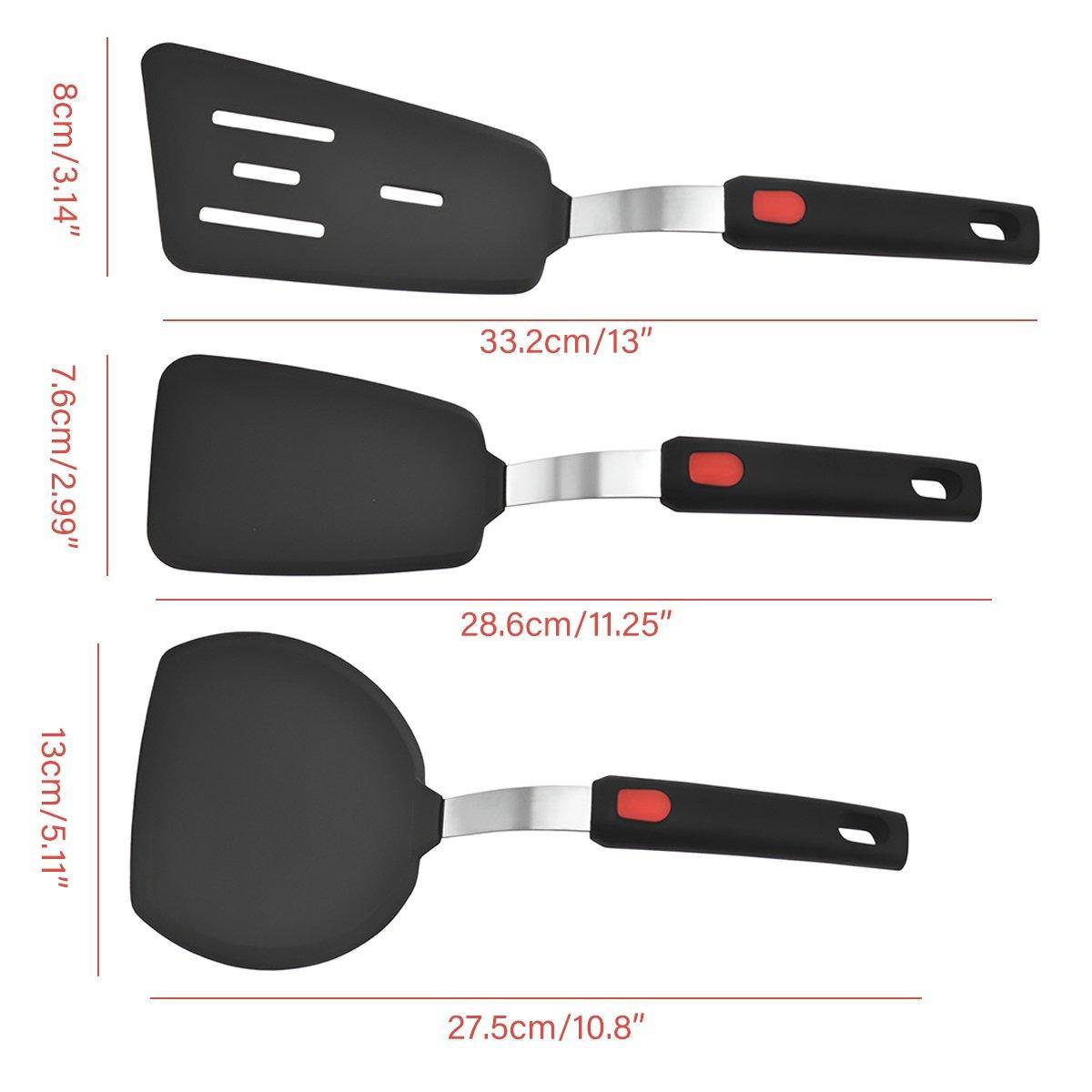 3PCS Silicone Spatula Kitchenware Set - Heat Resistant, Ergonomic Design, Black/Red - SuperSaverAU - view 1