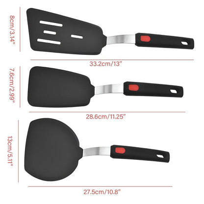 3PCS Silicone Spatula Kitchenware Set - Heat Resistant, Ergonomic Design, Black/Red