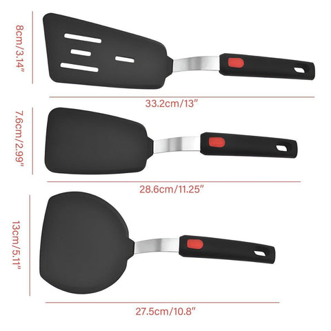 3PCS Silicone Spatula Kitchenware Set - Heat Resistant, Ergonomic Design, Black/Red - SuperSaverAU - view 1
