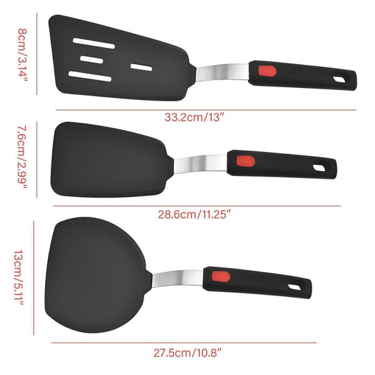 3PCS Silicone Spatula Kitchenware Set - Heat Resistant, Ergonomic Design, Black/Red