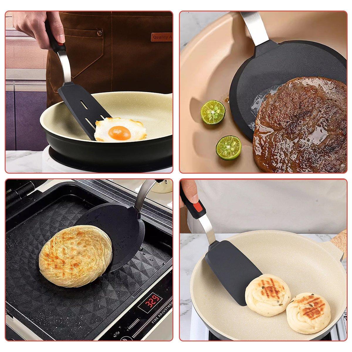 3PCS Silicone Spatula Kitchenware Set - Heat Resistant, Ergonomic Design, Black/Red - SuperSaverAU - view 2