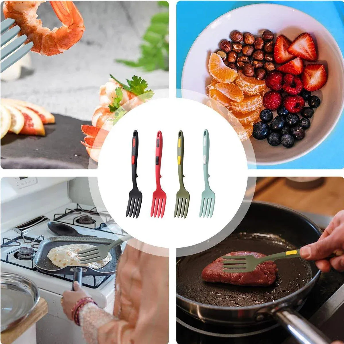 Premium Silicone Heat Resistant Cooking Forks – Blue-Green 2 Pack