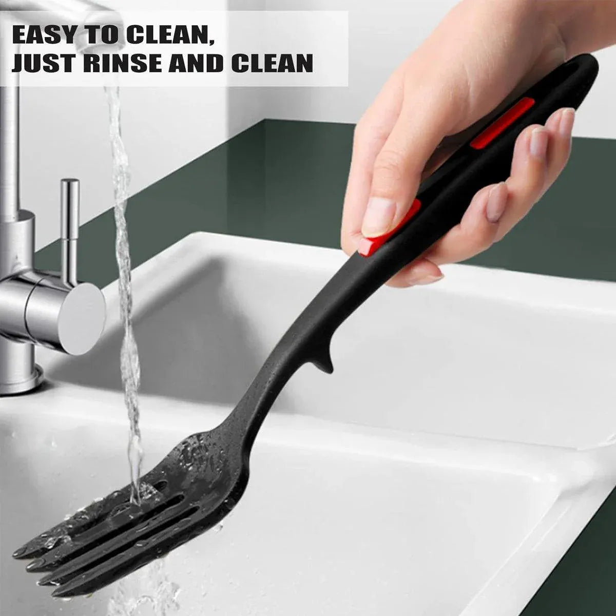 Premium Silicone Heat Resistant Cooking Forks – Red-Black 2 Pack