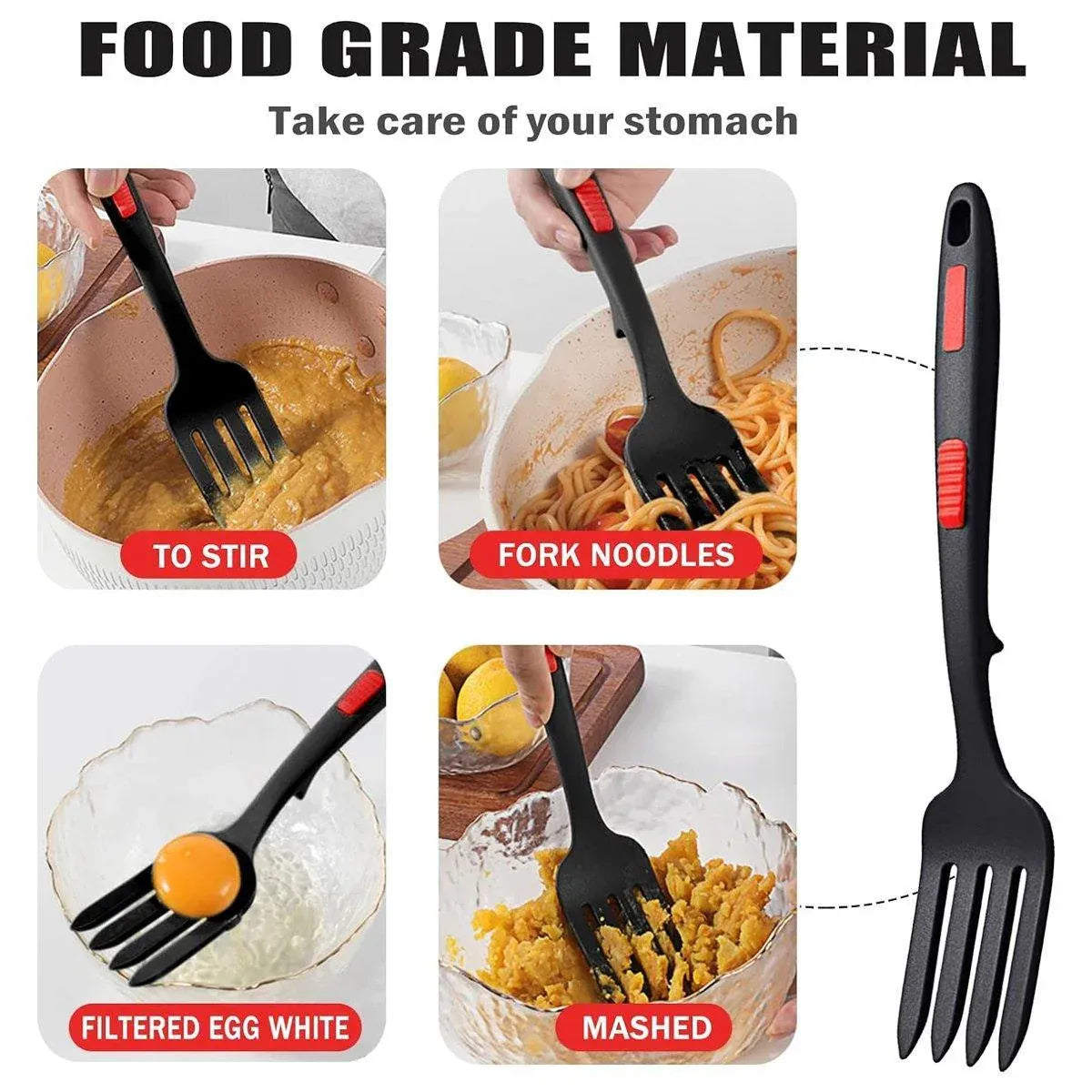 Premium Silicone Heat Resistant Cooking Forks – Red-Black 2 Pack