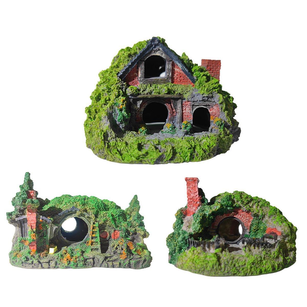Premium Resin Grass House Aquarium Ornament Hideaway - A