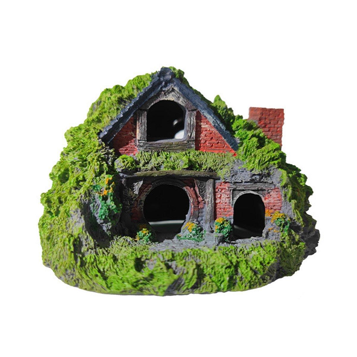 Premium Resin Grass House Aquarium Ornament Hideaway - A