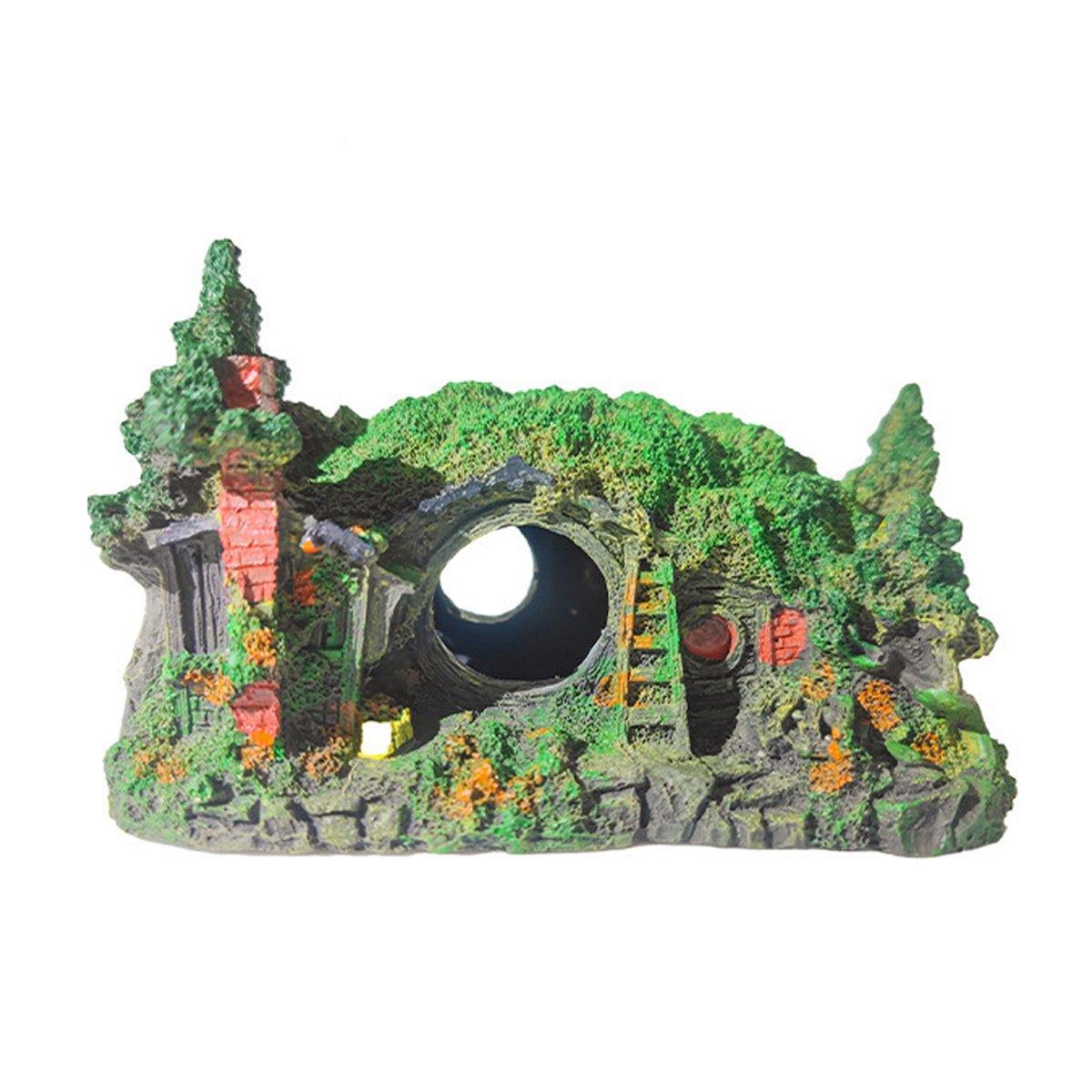 Premium Resin Grass House Aquarium Ornament Hideaway - A