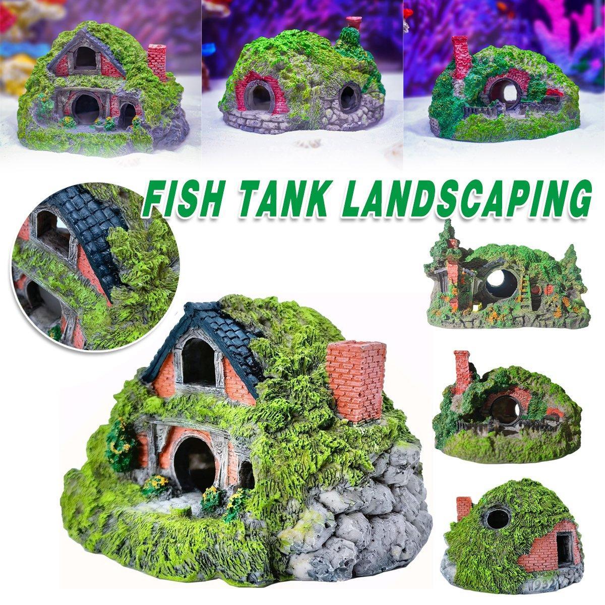 Premium Resin Grass House Aquarium Ornament Hideaway - B