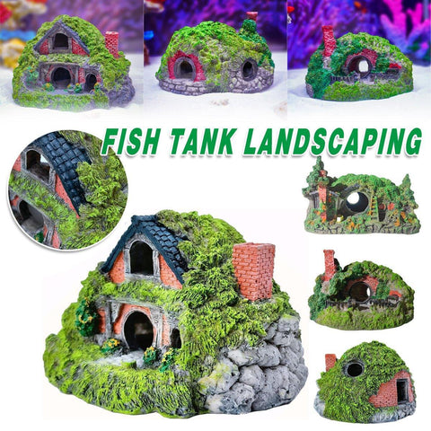 Premium Resin Grass House Aquarium Ornament Hideaway - B
