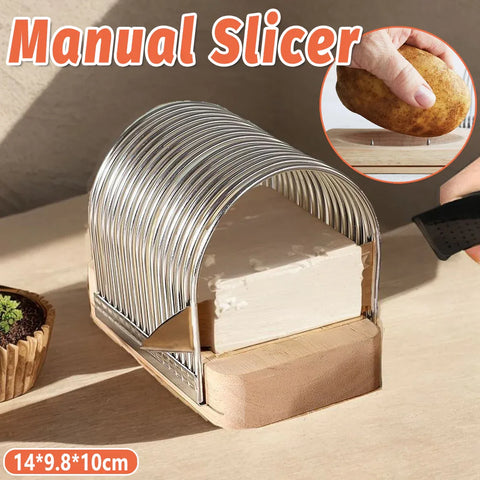 Premium Multifunction Kitchen Slicer – Stainless Steel with Oak Wood Base