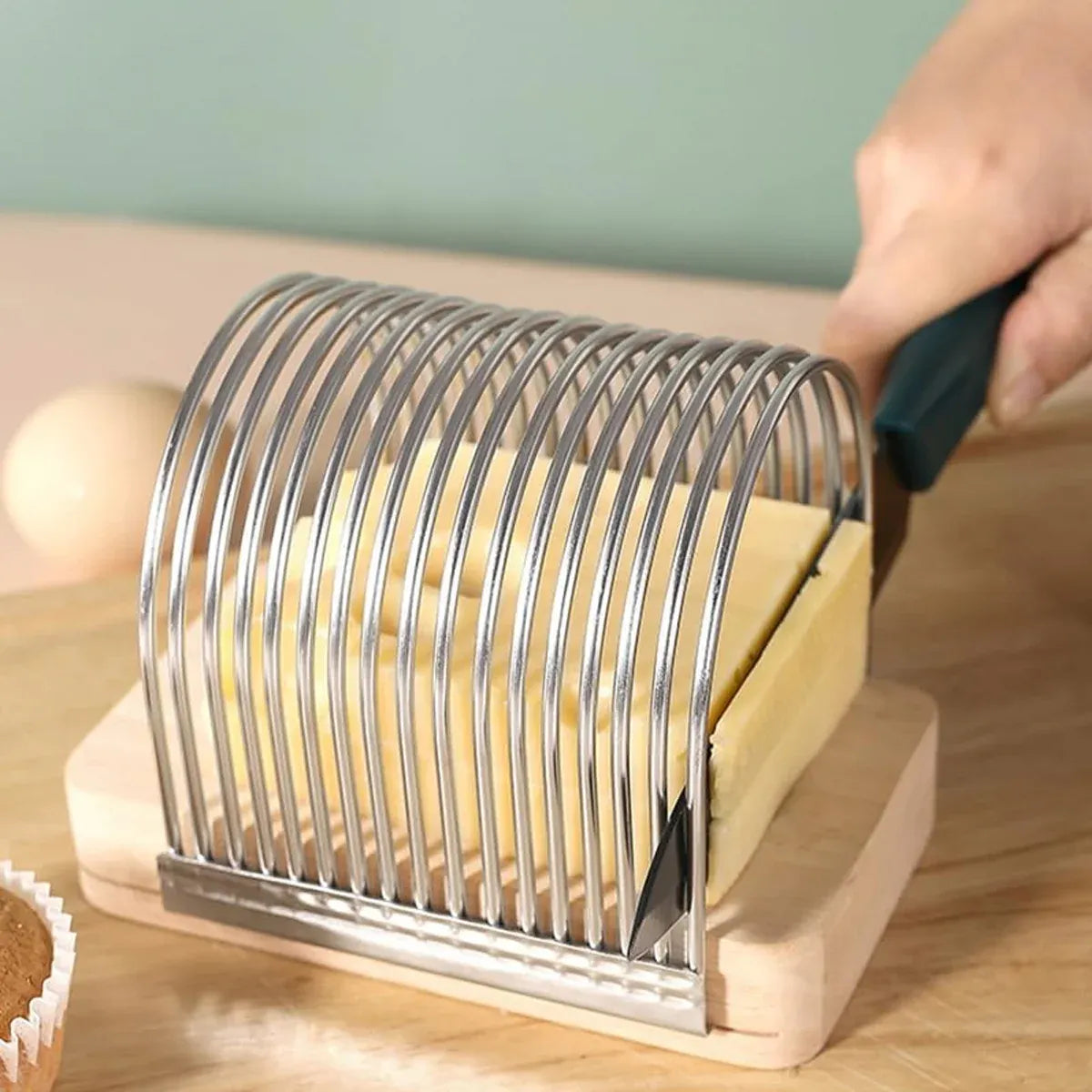 Premium Multifunction Kitchen Slicer – Stainless Steel with Oak Wood Base