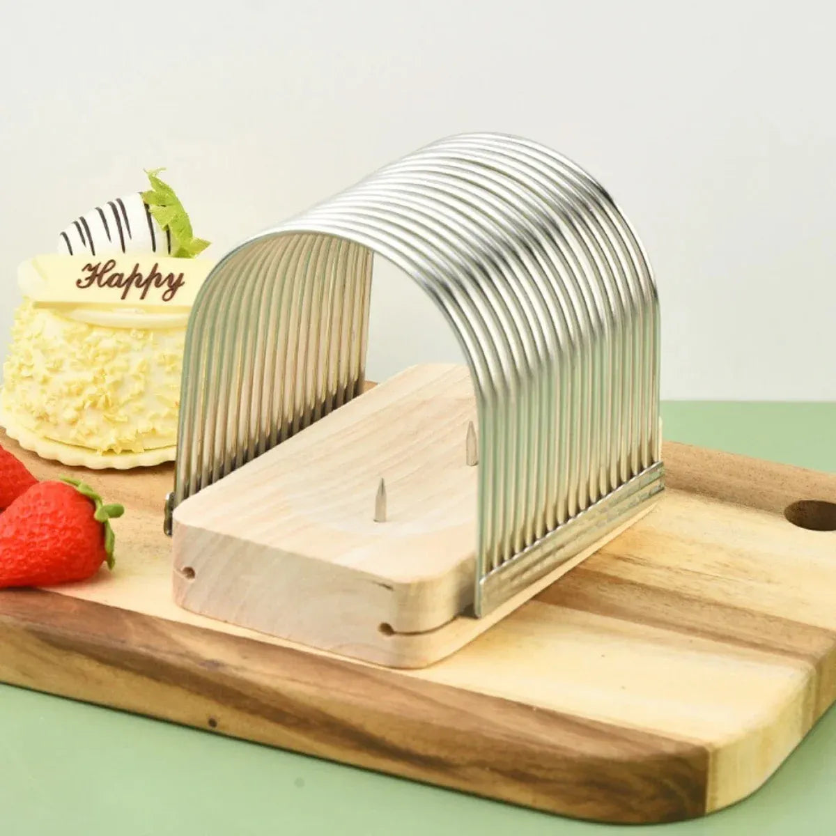 Premium Multifunction Kitchen Slicer – Stainless Steel with Oak Wood Base