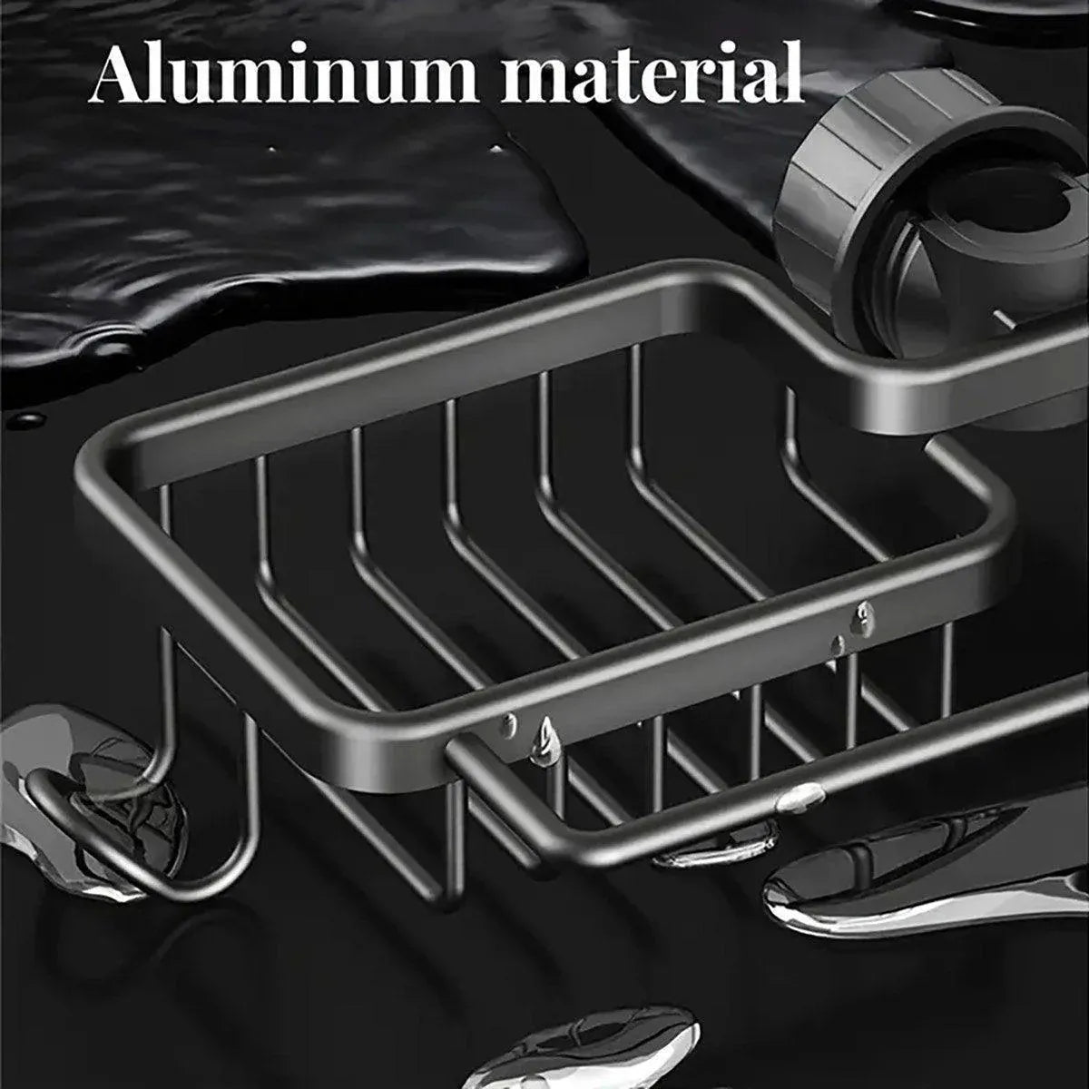 Premium Grey Aluminium Faucet Shelf Sink Draining Basket with Towel Holder